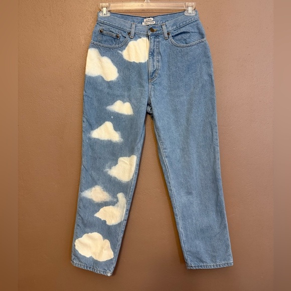 L.L. Bean Original Fit Blue Flannel Lined Jeans w/ White Cloud Design Size 10P - Picture 3 of 16